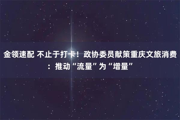 金领速配 不止于打卡!政协委员献策重庆文旅消费:推动“流量”为“增量”